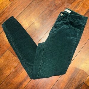 Loft Women Pants Size 26/2 Petite Green Velvet Like Stretch Soft Skinny Ankle